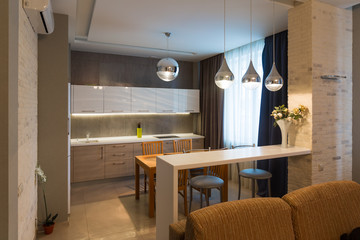 Modern kitchen interior in new luxury home, apartment