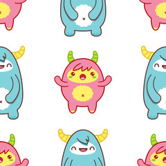  Seamless pattern with cute yeti. Vector illustration