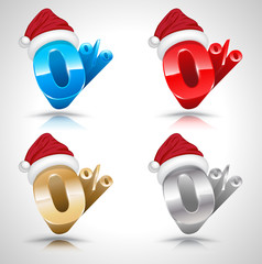 zero percent with santa clause hat 3d style set. vector illustra