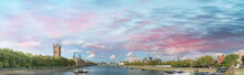 London Skyline At Sunset Along River Thames