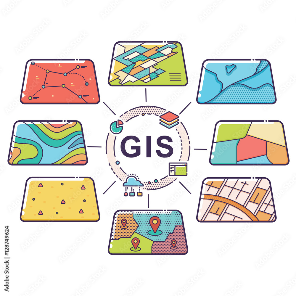 Vector Illustration of GIS Spatial Data Layers Concept for Business ...