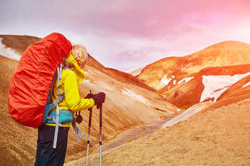 Wall Mural - hiker in the mountains, Iceland