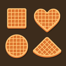 Belgium Waffles Icon Set On Dark Background. Vector