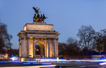 Light Streaks At Wellington Arch At Constitution Hill, London, UK