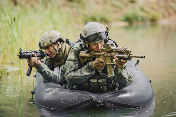 Wall Mural - rangers during the military operation in water..