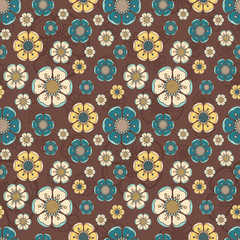 Wall Mural - Fashion pattern with flowers in retro colors