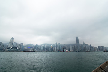 Downtown skyline landscape panorama in Hongkong island. skyscrapers horizontal composition