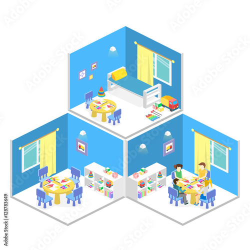 Isometric Interior Of Room In The Kindergarten Children