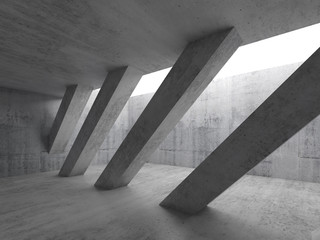  3d empty interior with diagonal concrete columns