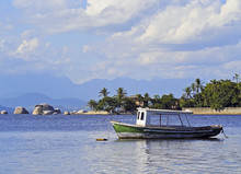 Brazil, State Of Rio De Janeiro, Guanabara Bay, Paqueta Island, Boat Near The Coast Of The Island.