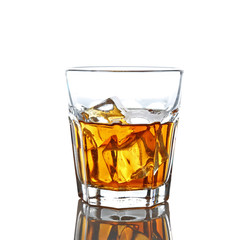 Wall Mural - Glass of whisky with ice isolated on white