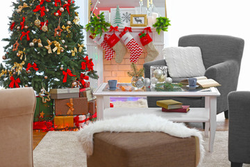 Sticker - Interior of beautiful living room decorated for Christmas