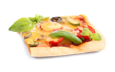 Canvas Print - Delicious pizza slice on white background