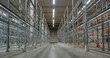 Interior of a warehouse with racks.