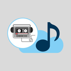 Poster - hand hold note music cloud and audio cassette headphones vector illustration eps 10