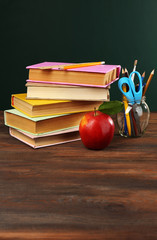 Wall Mural - Back to school concept with apple, books and accessories