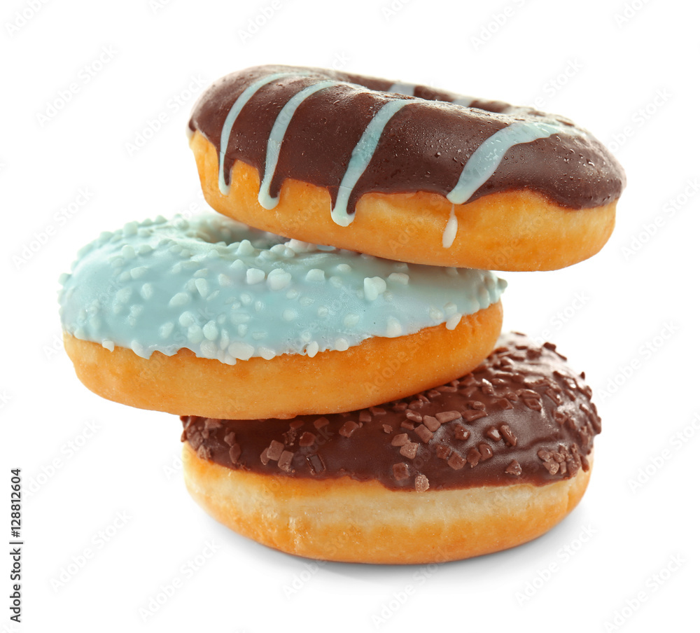 Tasty donuts on white background