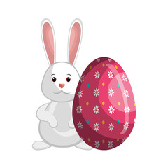 Poster - cute rabbit easter character with egg vector illustration design