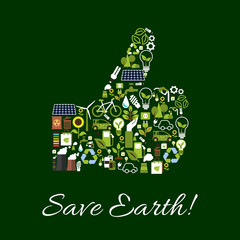 Sticker - Save Earth nature protection thumbs up symbol