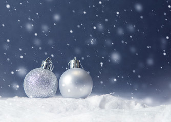 Wall Mural - christmas white balls and snowflake on abstract background holiday, copy space, winter