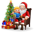 Santa Claus sitting with a little cute boy 