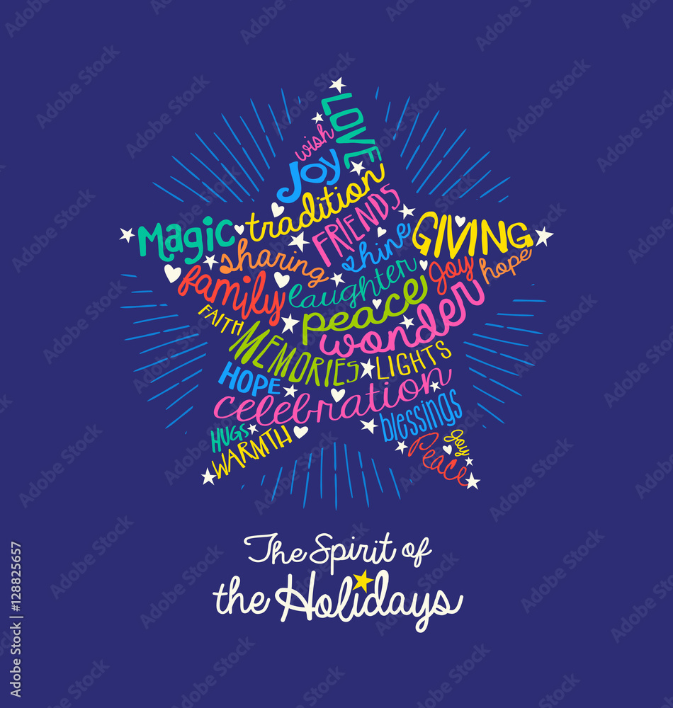 Christmas greeting card with inspiring handwritten words in star shape ...