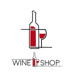 Wall Mural - Vector simple sign wine shop, broken line in red and black