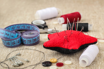 Wall Mural - pin cushion with needles, thread