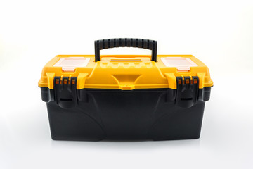 Yellow tool box, Plastic tool box.