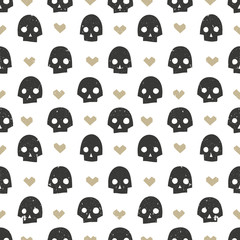 Wall Mural - seamless pattern with skulls and hearts. modern abstract wallpaper. vector illustration.