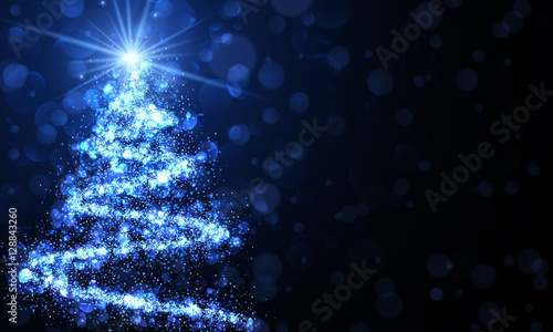 Fotografía Blue background with Christmas tree.