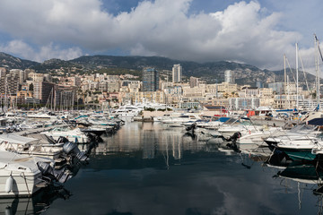 Wall Mural - Panoramic view on marina and residential buildings in Monte Carl