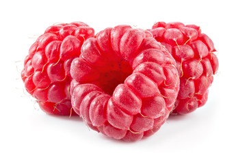 Poster - Raspberry. Three berries isolated on white background.