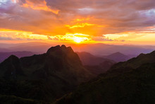 Sunset In The Peak Mountains Nature Landscape