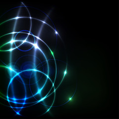 Wall Mural - black background with abstract shiny lines and circles