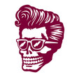 Cool skull zombie head with rockabilly pomp hairstyle and sunglasses tattoo, t-shirt or sticker design rock'n'roll vector illustration