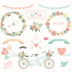 Wall Mural - Vintage Wedding Floral Collection.Flora,Wreath,Laurel,Lace,Wedding Bicycle ,Wedding invitation