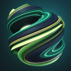Leinwandbilder - Green yellow twisted shape. Computer generated abstract geometric 3D render illustration