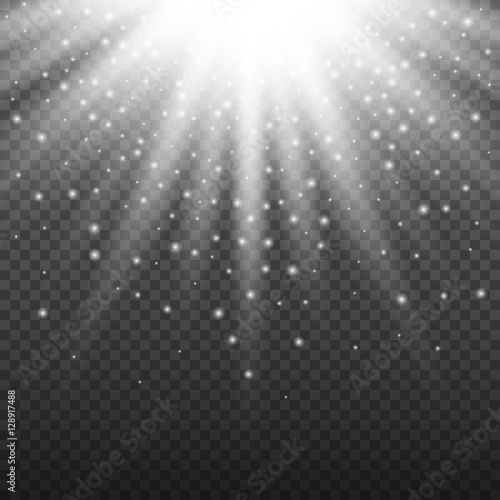 White glowing light burst explosion on transparent background. Bright