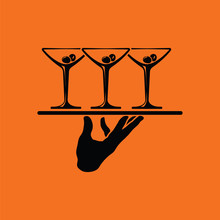 Waiter Hand Holding Tray With Martini Glasses Icon