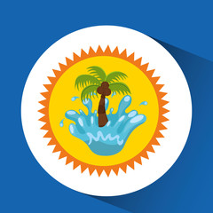 Poster - sun water splash palm summer vacation vector illustration