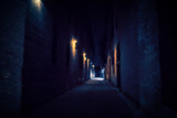 Fototapeta Uliczki - Dark Urban City Alley at Night