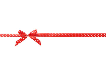 Wall Mural - Beautiful red ribbon with bow on white background