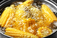 Boiling Sweet Corn In Pan Closeup