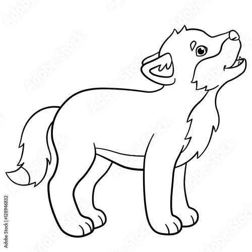 Черно-белая книжка-раскраска для детей, милый волчонок Премиум Фото