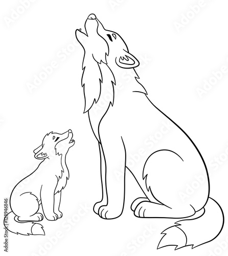 coloring pages father wolf howls with his cute baby  buy