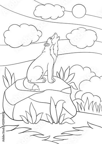 coloring pages cute beautiful wolf howling  buy this