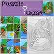 © ya_mayka - Education game: Puzzle. Two cute beautiful hoopoes smiles.