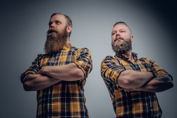 Canvas Print - Two bearded men in yellow plaid shirt.