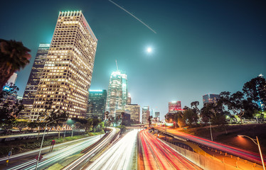 Wall Mural - scenic view in freeway in downtown Los angeles at night,California.